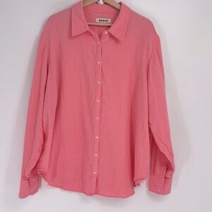 Boden cotton textured oversized lightweight Pink Button-Up Shirt crinkled 20/ 22